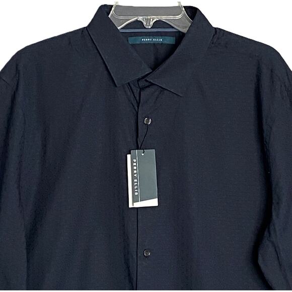 Perry Ellis Dress Shirt Men's XLT Big & Tall Cotton Long Sleeve Dk Sapphire NEW - Picture 3 of 13